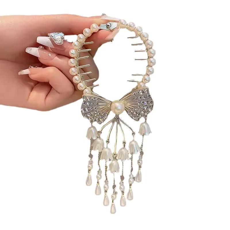 Retro Bell Orchid Flower Hair Clip Women Bowknot Tassel Hair Claw Girls Elegant Crystal Ponytail Buckle Hair Accessories Korean