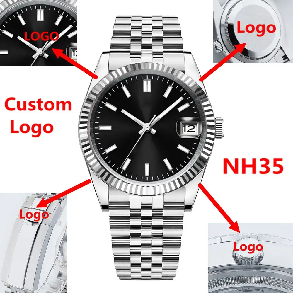 

Роскошные механические наручные часы nh35 с логотипом 36 мм/39 мм, стерильные Reloj 10 бар, полностью стальные сапфировые автоматические часы для мужчин и женщин