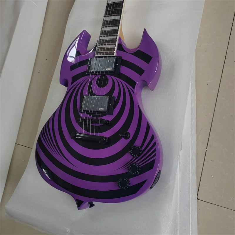 Classic make strip 6-string electric guitar, purple with black paint, fixed string bridge, in stock