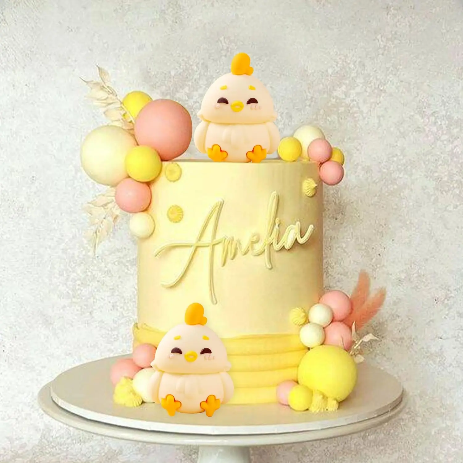 LaVenty Huhn Geburtstagstorte Topper mit rosa Kugeln Küken Party Kuchen Dekorationen Bauernhof Huhn Geburtstag Party Supplies
