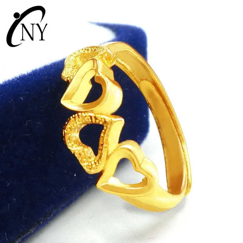 9999 Real Gold 24K Yellow Jewelry Gold Ring Women's Hollow Love Heart to Heart Live Opening Women's Ring Four Hearts Ring