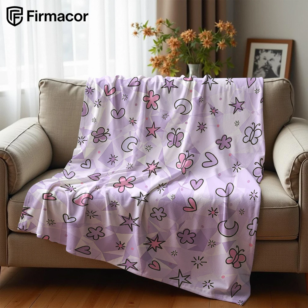 Lilac Cute Icons Ultra Soft Sherpa Fleece Blanket Fluffy Warm Halloween Cozy Throw for Sofa Couch Bedroom Gift All season
