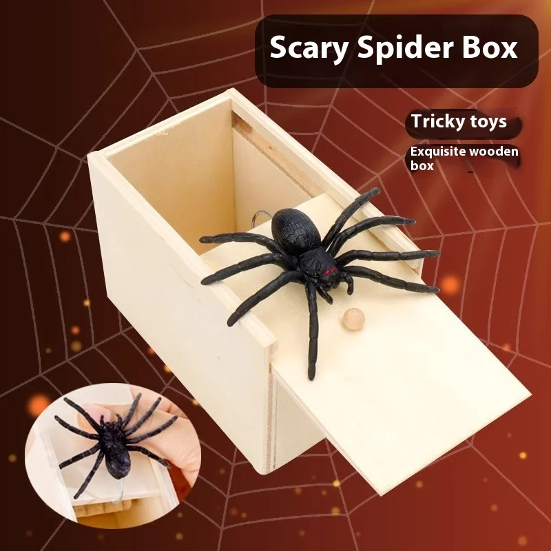

2pcs Trick Spider Funny Scare Box Wooden Hidden Box Quality Prank Wooden Scare Box Fun Game Prank Trick Friend Office Toys