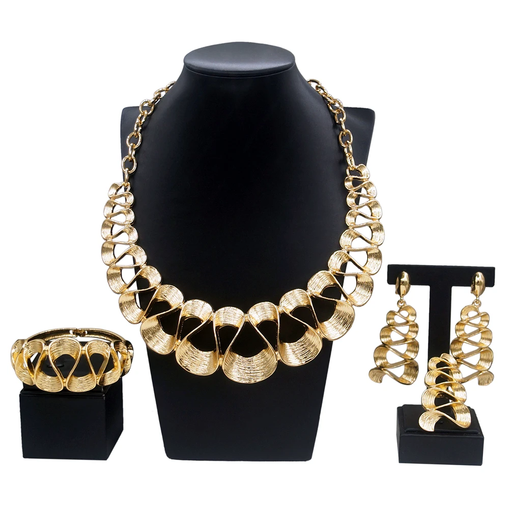 New In Fashion Necklace Earrings Nigerian Wedding Brazil Bridal Dubai Gold Jewelry Set for Women High Quality