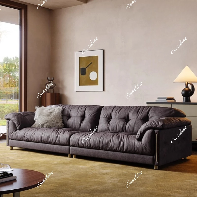 Sofa, leather, Italian minimalist medieval living room combination arranged for three people in a row