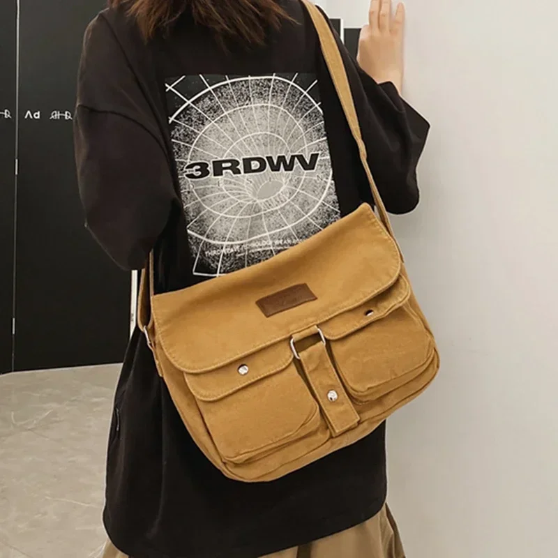 Women's School Messenger Bags For Women Shoulder Ladies Designer Handbag Solid Large Capacity Casual Canvas Shoulder Female Bags