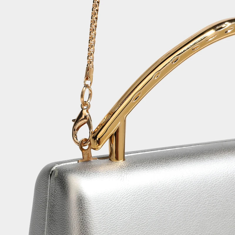 Mini Box Clutch Evening Bags For Women Luxury Designer Handbag And Purse 2026 New In PU Metal Flower Handle Chain Strap Shoulder