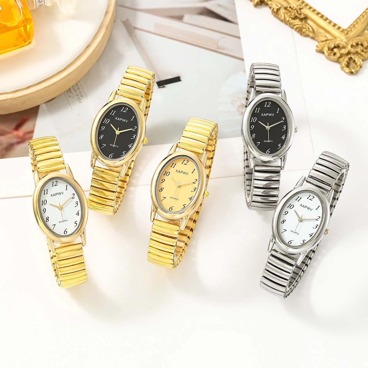 

Арабские цифровые кварцевые женские часы, модные простые женские часы, модные персонализированные часы с эластичным стальным ремешком