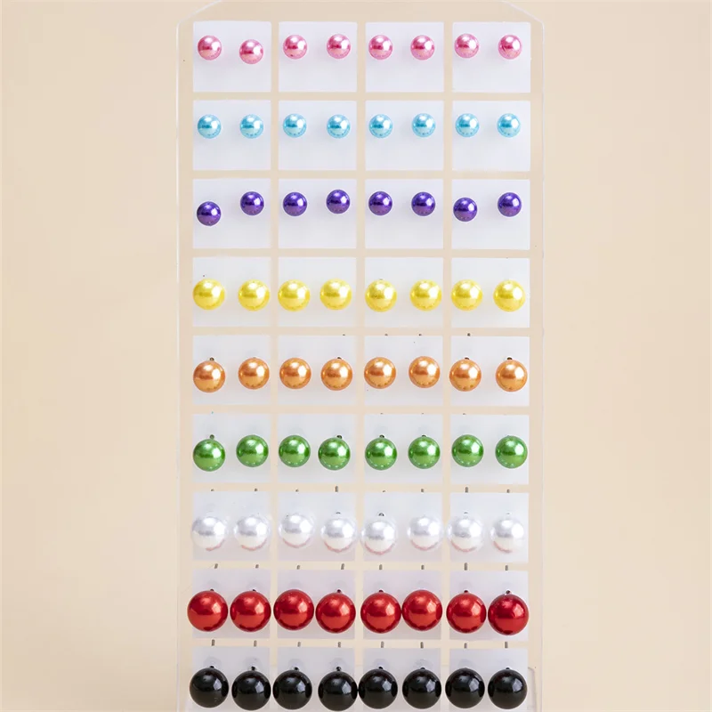 Trendy 36Pairs/Set Colorful Imitation Pearl Stud Earrings For Women Round Ball Earring Fashion Jewelry 6 8 10mm Bead