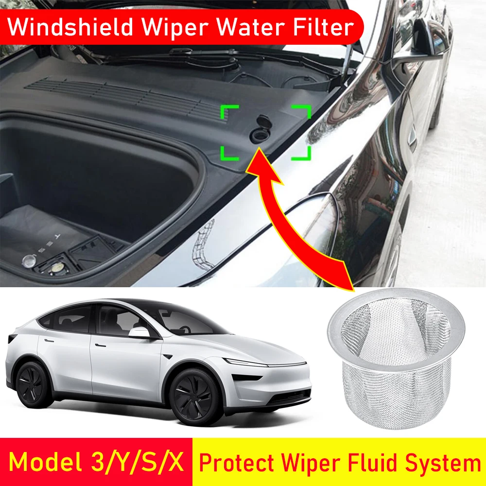 USVOTOV Edelstahl-Scheibenwaschflüssigkeitsfilter für Tesla Model 3Y S X Wacholder-Wischerflüssigkeitssystem, schützendes Grillzubehör