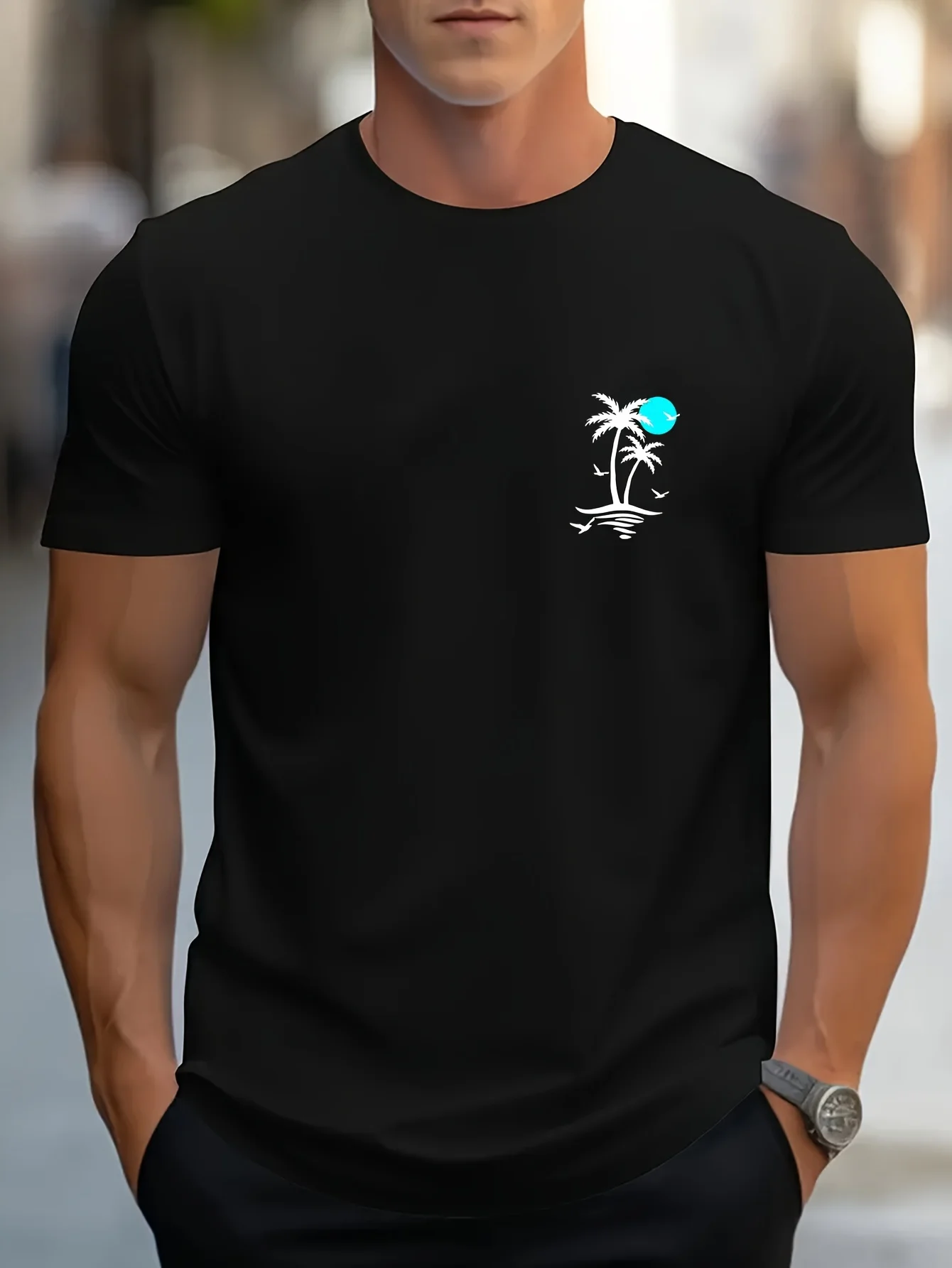 

Men's Fashion Print T-Shirt Comfortable Short Sleeve Sports Tee for Casual Daily Outdoor Activities, Polyester, Machine Washable