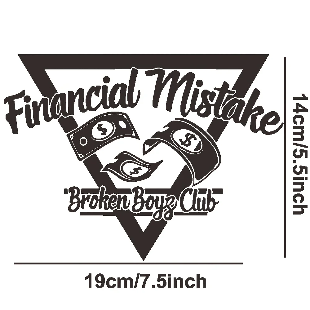 1 قطعة خطأ مالي مثلث كسر بنين نادي نافذة السيارة ملصق أبيض الفينيل مقاوم للماء ديكور خارجي للسيارات #4