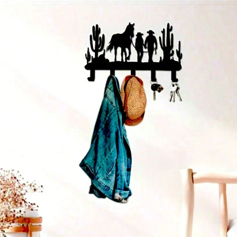 Western Cowboy Wall Hook Metal Key Hat Backpack Holder Home Decor Storage Rustproof Iron Organizer Entryway Farmhouse Unique
