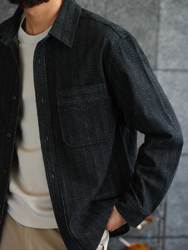 

Large Size Men's Flannel Denim irt Texture Brued Twill Embroidery Fake Jeans Casual Sle Long Sve irt for Autumn Wi...
