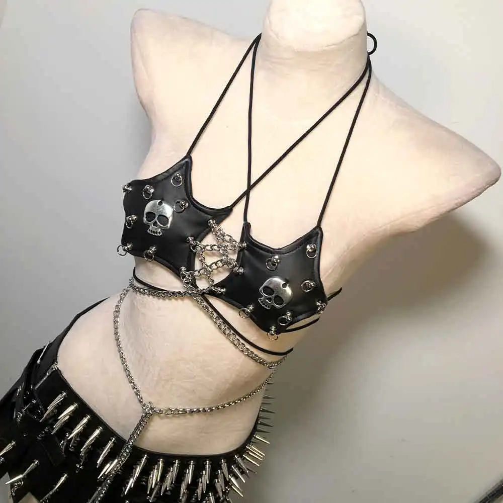 Goth Tops Punk Rock Clothes 90s Festival Bra Cyber Scene ALT Vkei Rave Outfits Grunge Y2K T-shirt Gothic Tank Emo Clothing