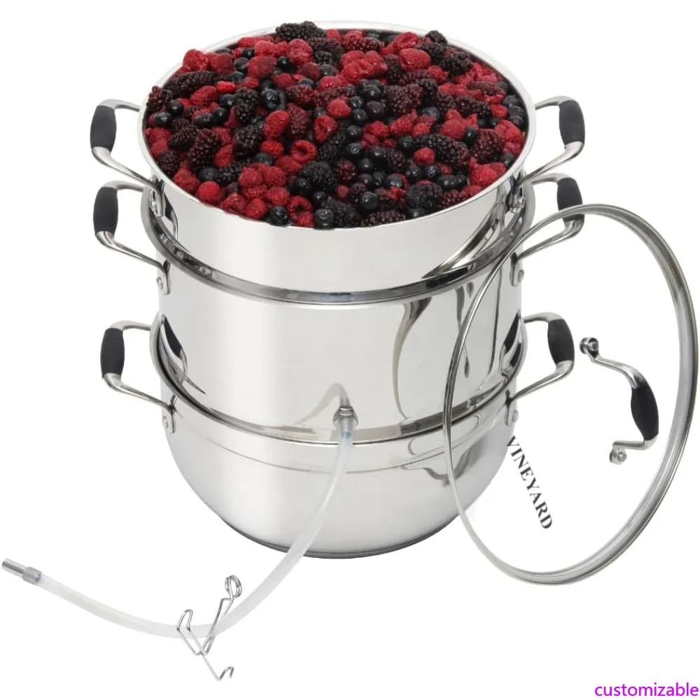 

Customizable VINEYARD Deluxe Stainless Steel Steam Juicer & Roaster Set - Induction Friendly, Tempered Glass Lid, Cool-Touch Han