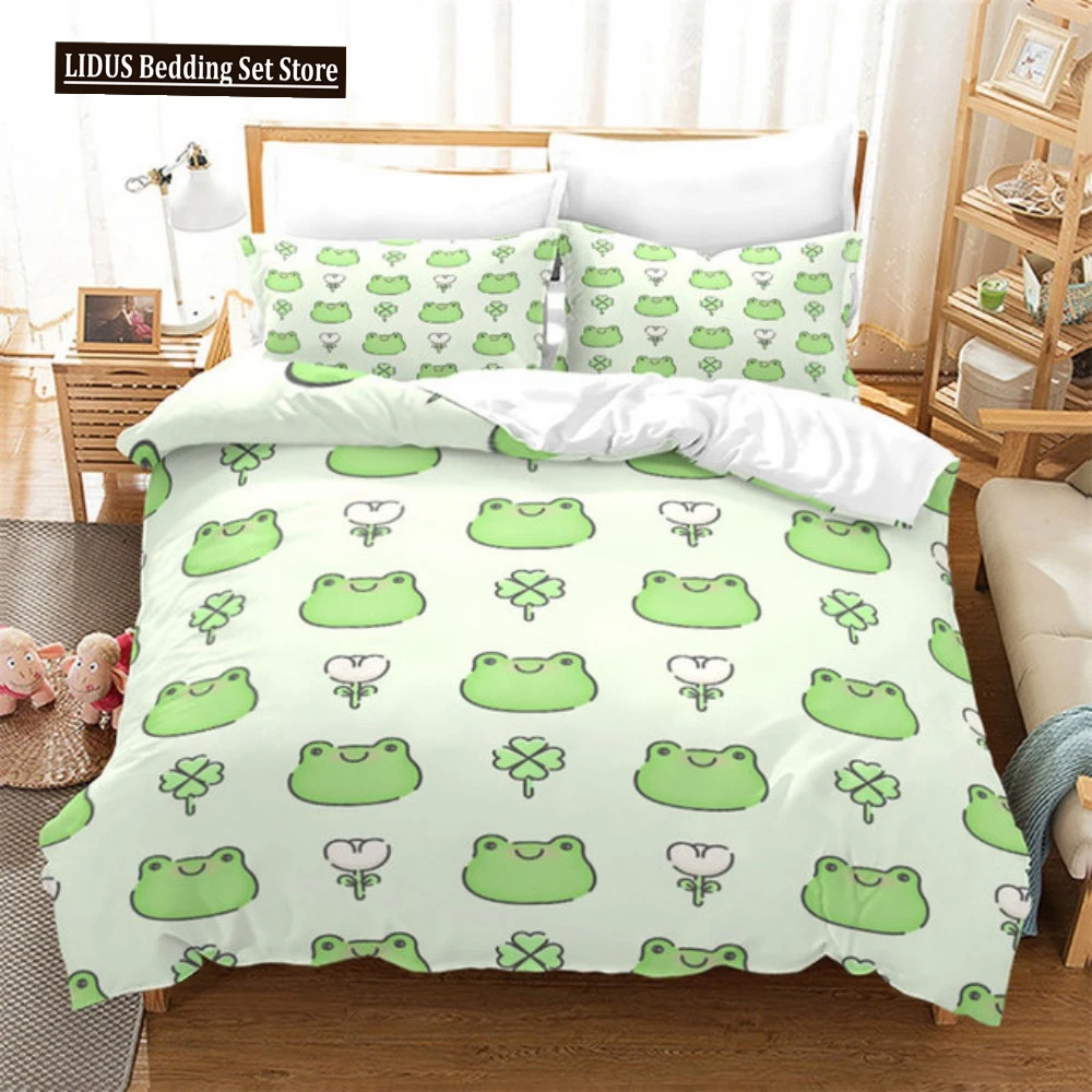 

Lovely Green Frog Duvet Cover Set Baby Alpaca Bed Linen Horse Soft Bedding Set With Pillowcase For Girls Boys Gift Bedroom Decor