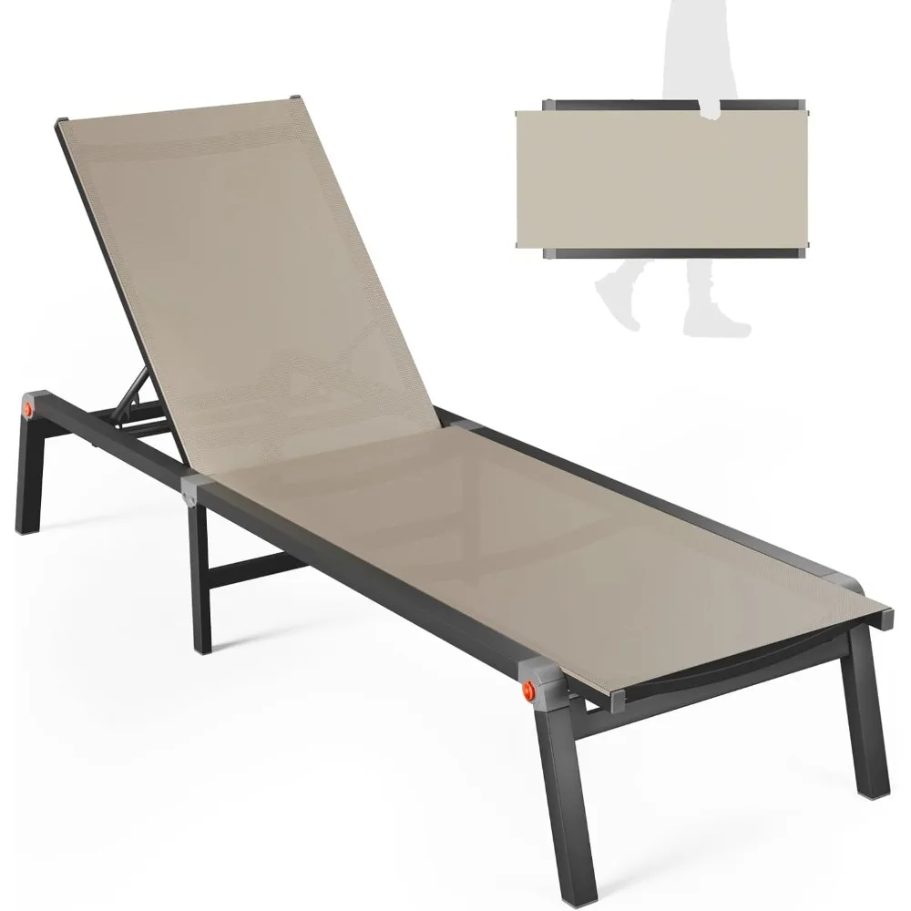 

Outdoor Aluminum Chaise, Metal Deck Lounger Adjustable 5-Position Recliner Pool Chase, Foldable Patio Lounge Chair