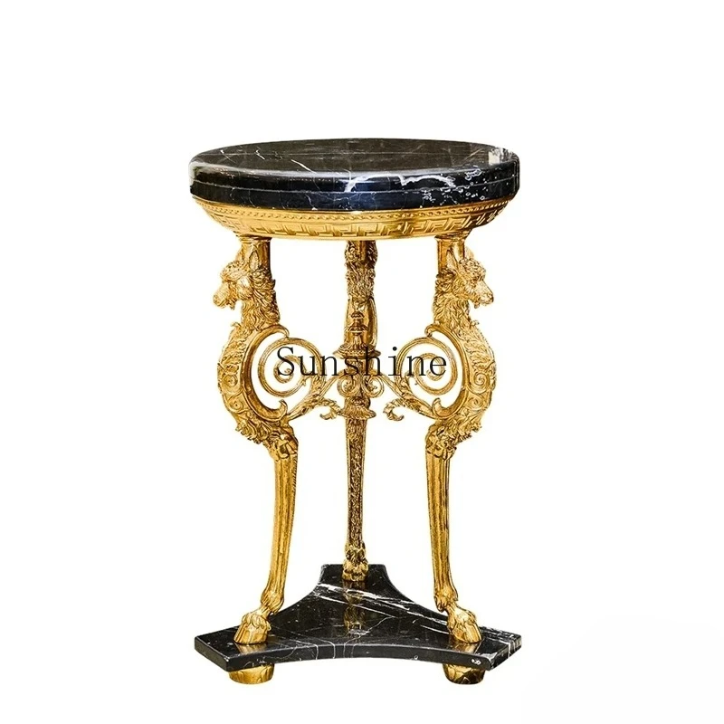 

All copper black and white root marble heavy industry carving casual flower table