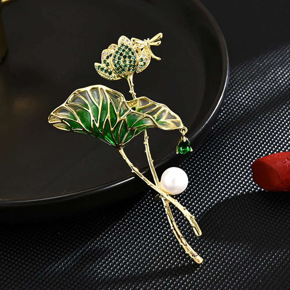 لوتس ليف وزهرة اللوتس الراقية تصميم لؤلؤ المياه العذبة الزركون المرأة بروش مناسبة لملحقات دبوس اللباس اليومي #1