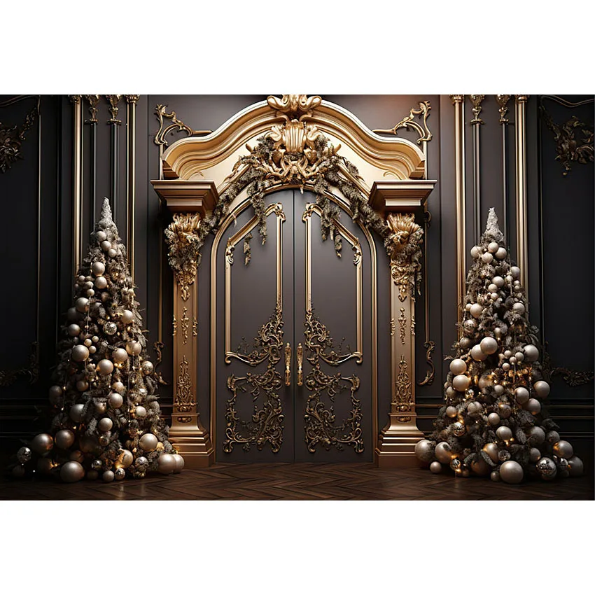 Mehofonds dekorasi Natal latar belakang mewah istana dinding pohon Natal potret keluarga latar belakang fotografi Studio foto