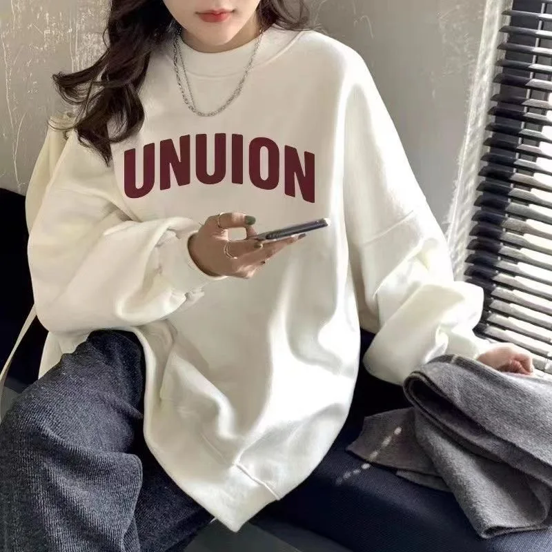 

Women'S Sweatshirts Gothic Style Cuffs Sherpa Abstract Lettering Youthwear Ribbed Hem Autumn Reducing Age Washable Apparel