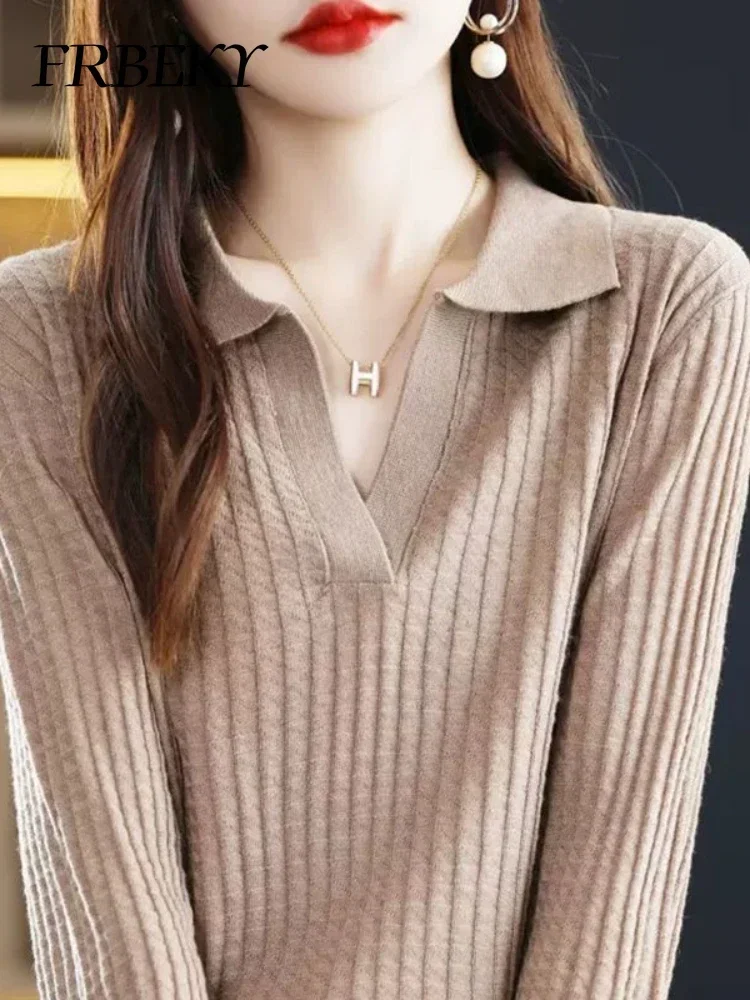 Female Clothing Autumn New Versatile Lapel Knit Polo Collar Threaded Sweater Bottoming Shirt Korean Fashion Streetwear Pullover