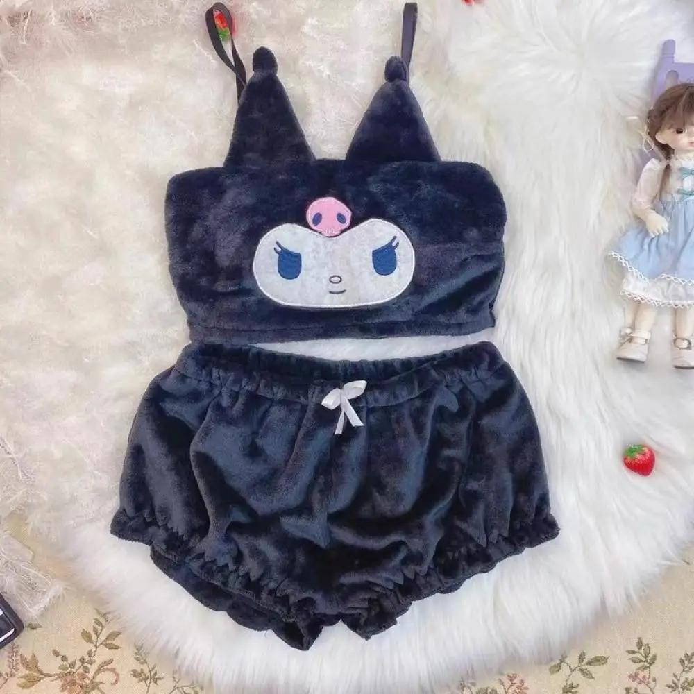 Kuromi My Melody Girls Home Wear Underwear Set Cinnamoroll Sanrio Anime Cartoon Kawaii Cosplay Plush Pajamas Suspender Tube Top