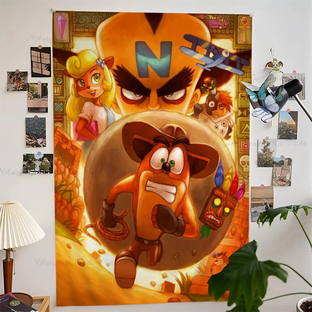 C_CrashS_B- Bandicoot Game Tapestry Art Printing Japanese Wall Tapestry Anime Wall Hanging Home Decor