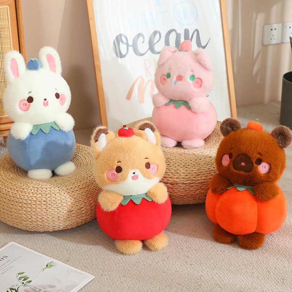 Funny Cartoon Fruit Animal Dog Pig Pumpkin Capybara Soft Animal Rabbit Stuffed Room Decor