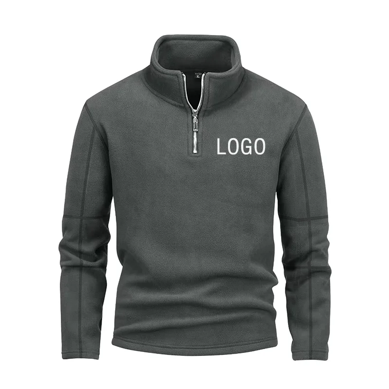 

Custom Autumn Men's Sweatwear Warm Pullover Solid Color Half Zipper Casual Sweater Slim V-neck Long Sleeve Men's Sweatshirts