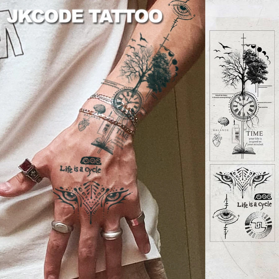 2Pcs Large Size Semi-Permanent Tattoo Stickers |   Tribal Totem, Tree of Life Armband Design |   Waterproof Unisex Body Art Stickers, Realistic Tattoos, Plant-Themed, Magical Patterns, Finger Tattoos, Lasts for 1-2 Weeks.