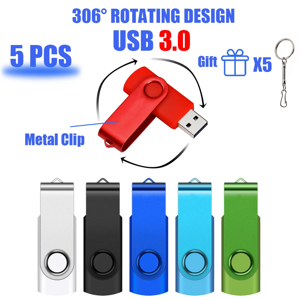 

Metal Pen Drive High Speed USB 3.0 Flash Drive 5 PCS LOT Memory Stick Key Chain USB Stick Rotatable Pendrive Creative Gift UDisk