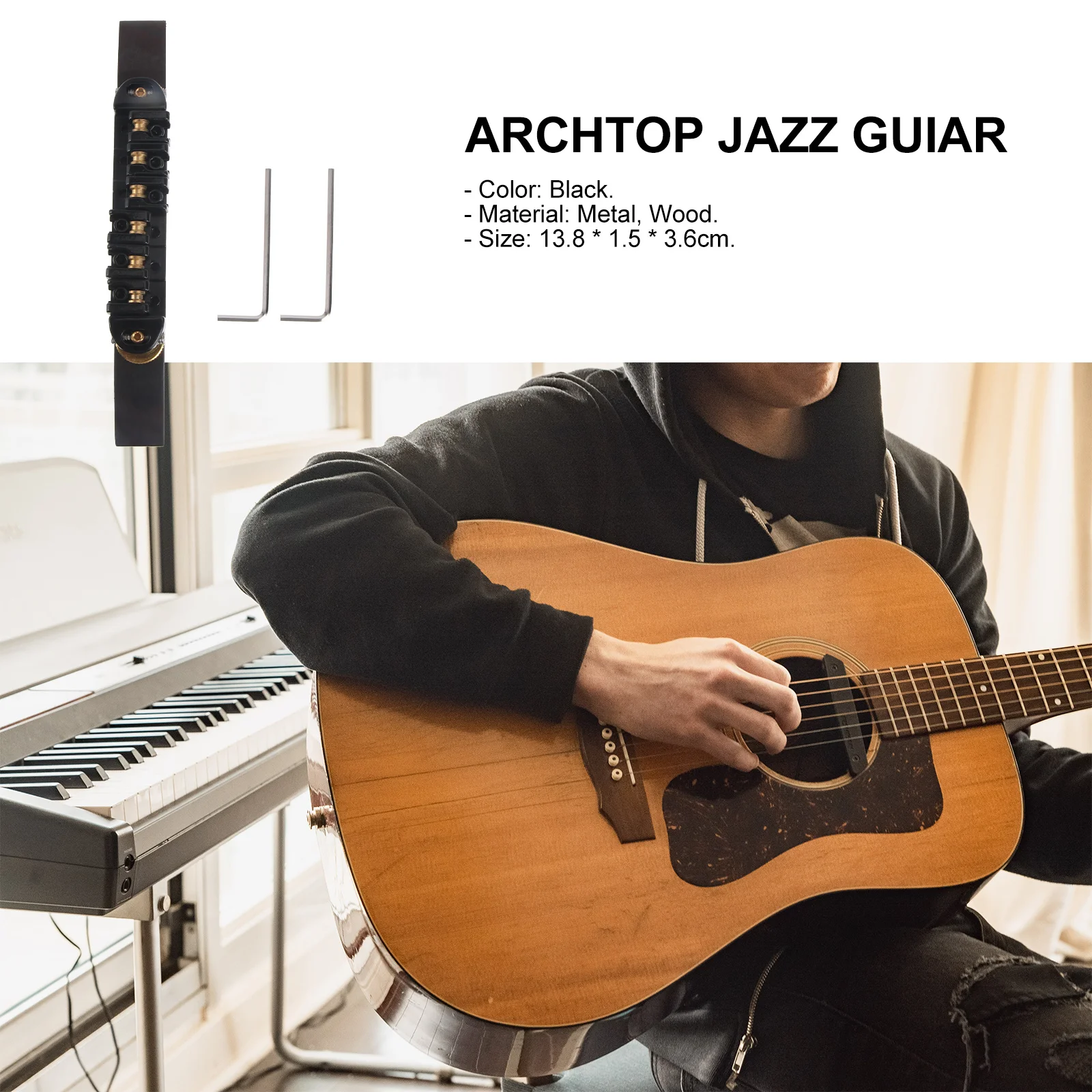 

Rosewood Guitar Bridge Black 13.8*1.5*3.6Cm Nickel Adjuster Wheels Self-Adjusting Base For Jazz Guitar Replacement