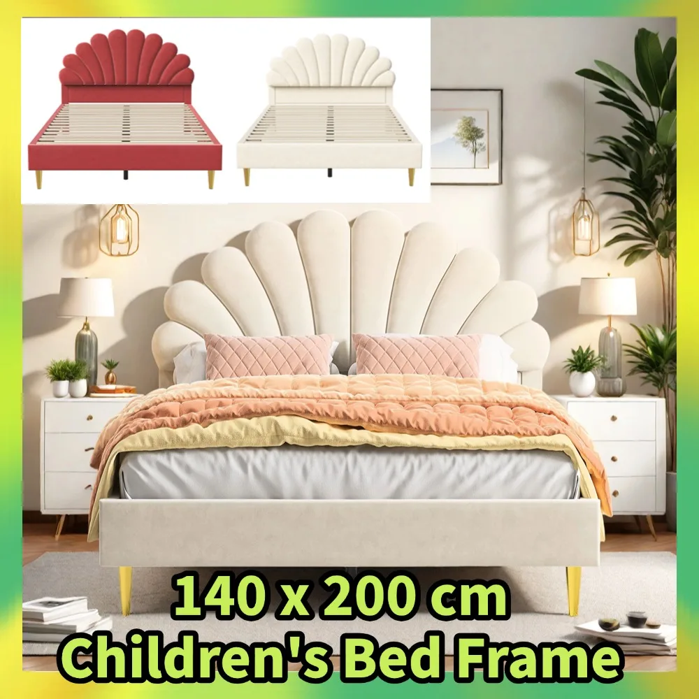 Coman lai Kinder bett 140x200 cm, gepolstertes Doppelbett mit Lattenrost, Bett rahmen mit Kopfteil in Blütenform, Samt