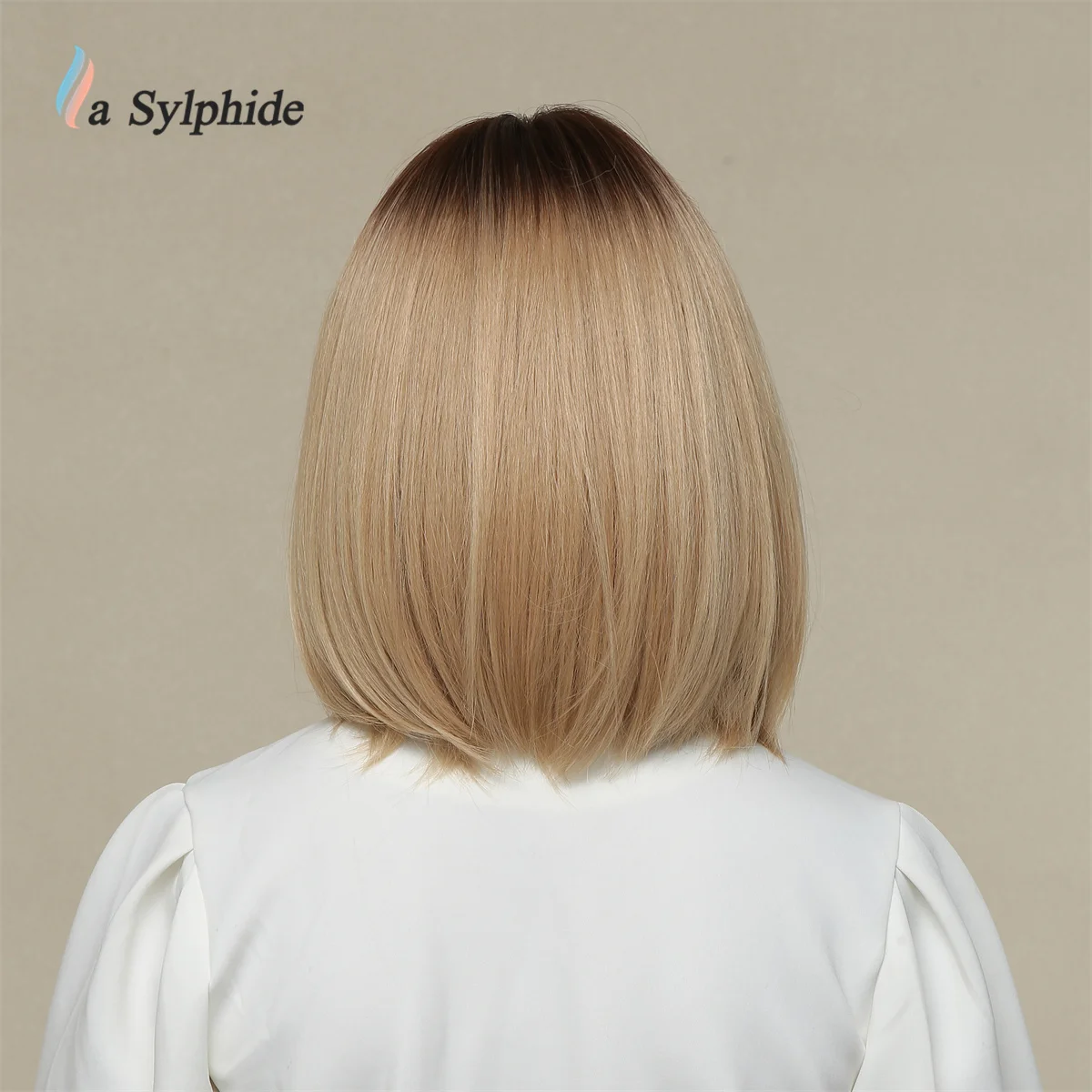 La Sylphide Bob Ombre brązowy blond peruka z grzywką naturalne kobieta peruki codzienne Party Lolita krótkie peruki żaroodporne włosy