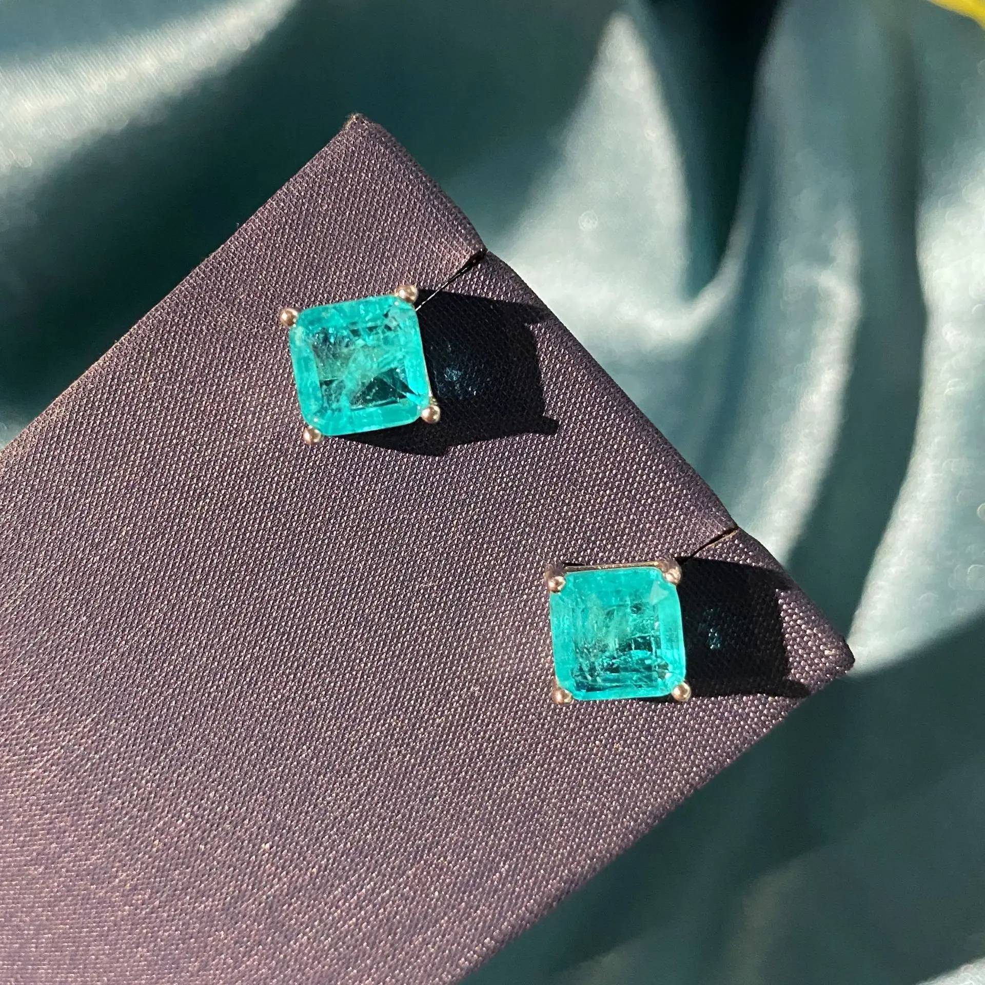 Vintage 100% 925 Sterling Silver Paraiba Tourmaline Gemstone Birthstone Earring Studs Earrings Ladies Fine Jewelry Wholesale