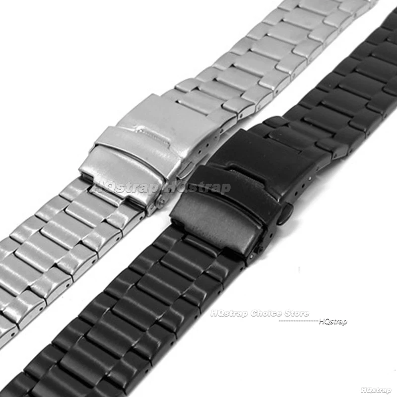 Metal Watch Strap 20mm 22mm Double Press Folding Buckle Universal Replacement Wristband Black Silver with Tool Watch Accessories