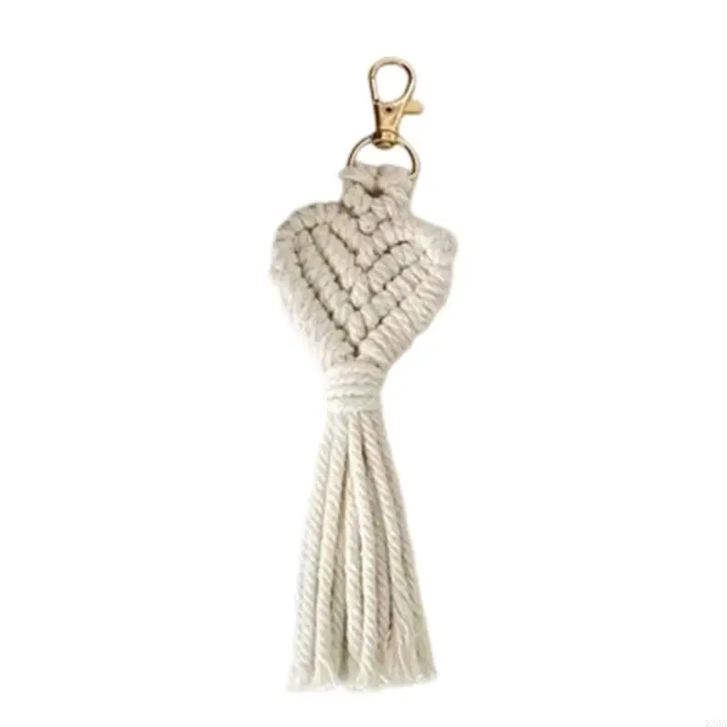 Heart Tassels Keychain Handwoven Cotton Yarn Keychain with Metal Lobster Claws Clip For School Office Daily Essential 