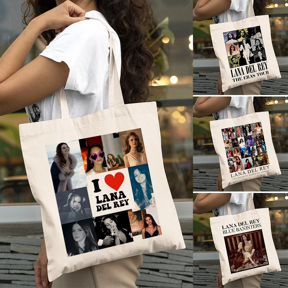 

Casual Lana Del Rey Girl Shopping Bag Big Capacity Women Shopper Bags Double Print Lady Reusable Tote Shoulder Eco Handbag