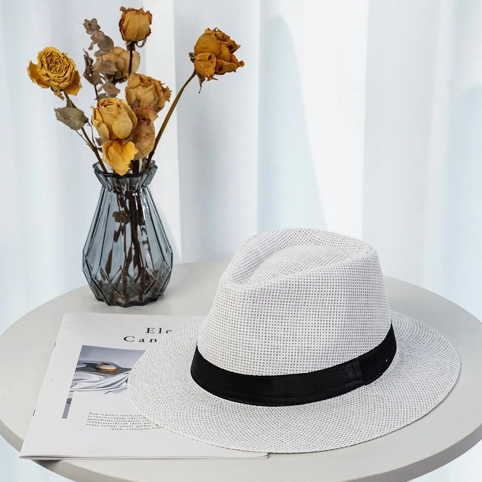 Sunhat النساء الرجال موضة الصيف عادية العصرية شاطئ الشمس القش قبعة كاوبوي فيدورا قبعة العصابات قبعة قبعة الشمس قبعة صغيرة واقية من الشمس