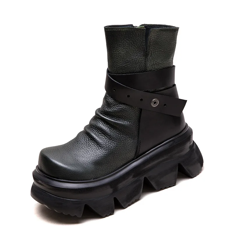 6.5cm Natural Genuine Leather Chimney Boots Women Ladies Fashion Ankle Booties Autumn Motorcycle Spring Moccasins Shoes