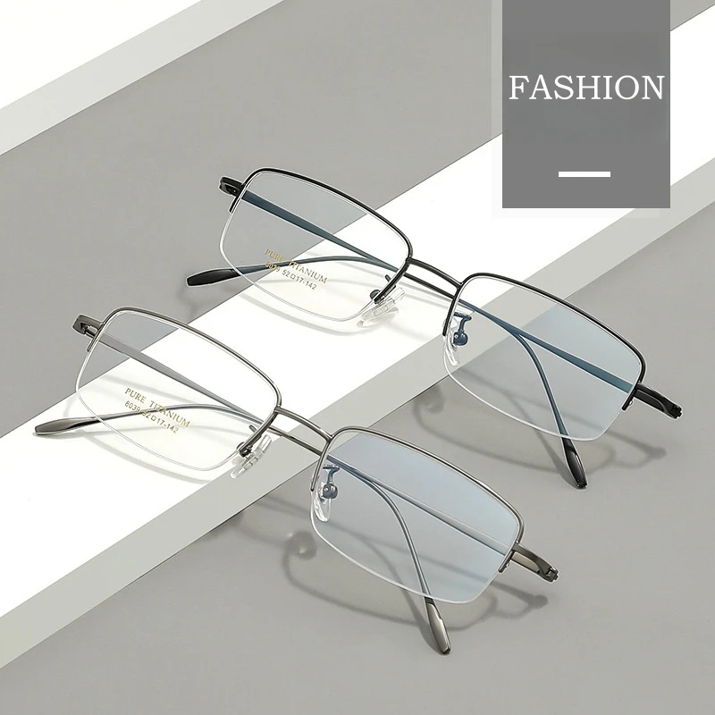 YIMARUILI Ultra-light Business Luxury Optical Eyewear Retro Square Pure Titanium Prescription Half-frame Glasses For Men 8039TA