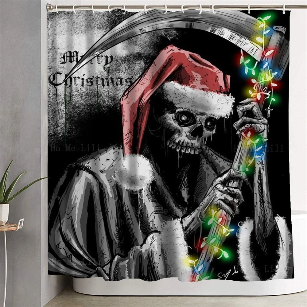 Skull Grim Reaper ​Christmas Hail Reindeer Horror Bad Santa Zombie Claus Winter Holiday Shower Curtain