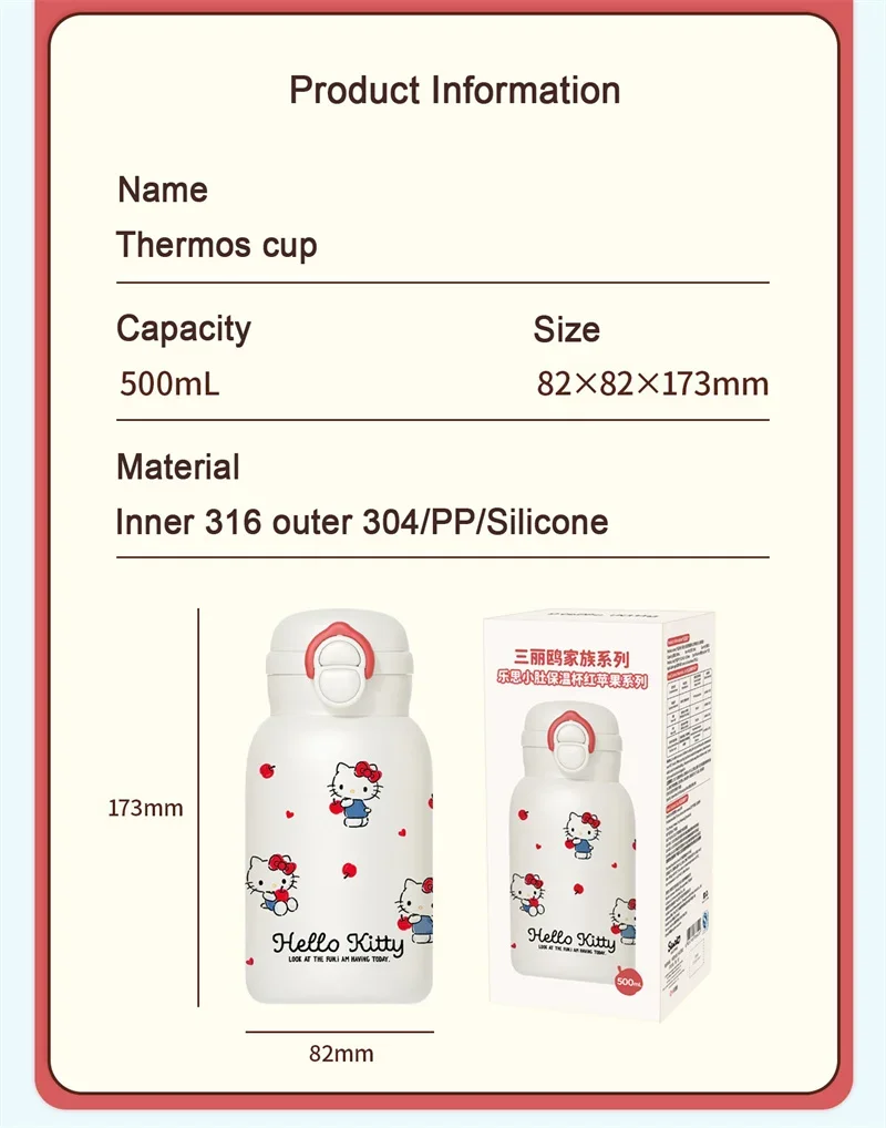 X&W Hello Kitty Theme Insulated Cup 316 Stainless Steel Girl Cute Straw Cups Portable Outdoor Travel Vaccum Flask Perfect Gift