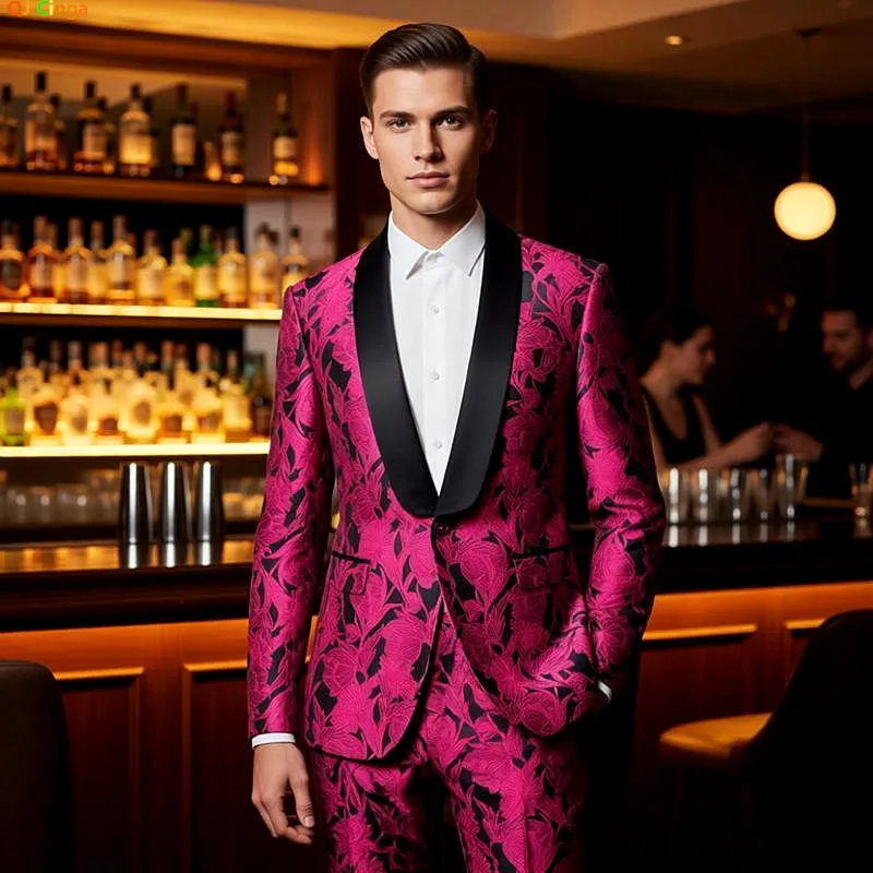 

Men's Red Long-sleeved Suit Jacket, Jacquard Fabrics Blazers, White, Black, Gray Available, Wedding Party Dress Coat.
