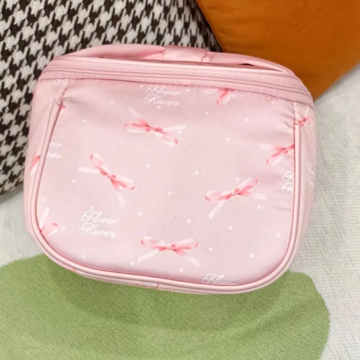 Flower Knows Cosmetic Bag 7th Anniversary Pink Handbag PU Summer Limited Leather Bag Solid Color Small Tote Bag