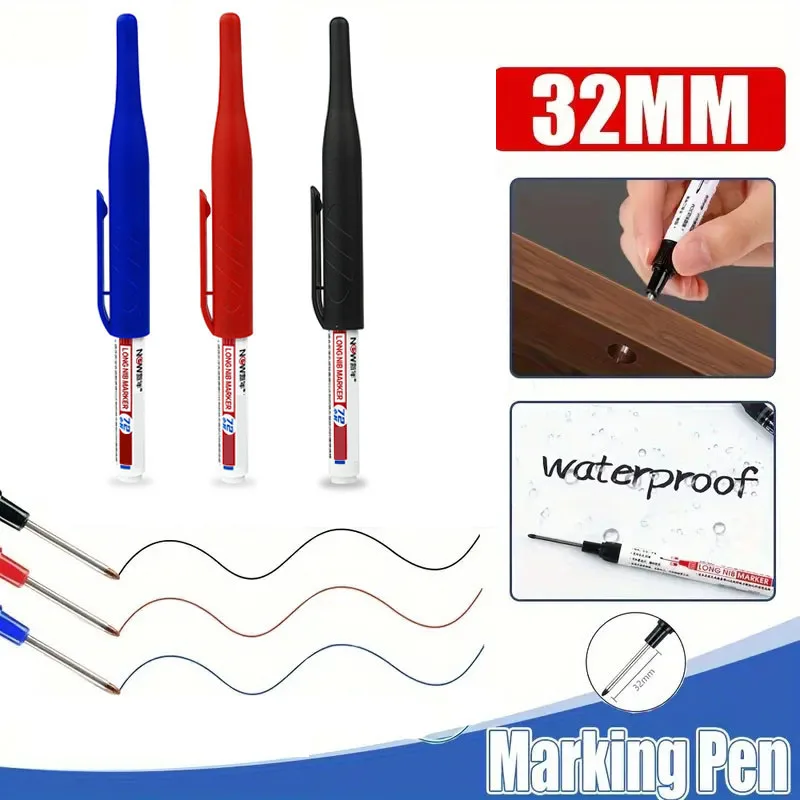 

10pcs/Set 32mm Deep Hole Long Nib Head Markers For Metal Perforating Pen Waterproof Woodworking Marker Pen Can Be Added With Ink