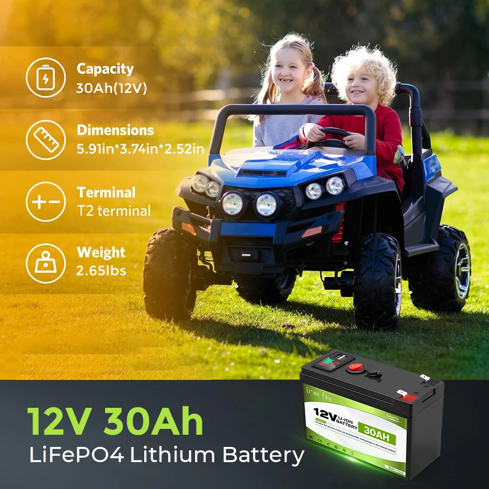 Lithium LiFePO4 12V 30Ah Deep Cycle Iron Phosphate Battery for Solar, Fish Finder, Power Wheels, Lighting,Off-Grid Applications