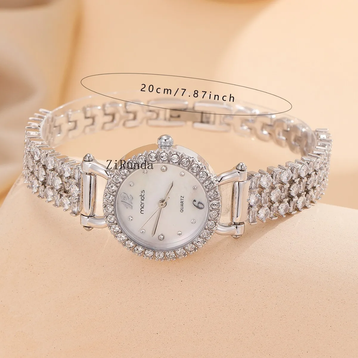 ساعة نسائية دائرية مرصعة بالألماس، ساعة كوارتز قابلة للتعديل بدون سحب #5